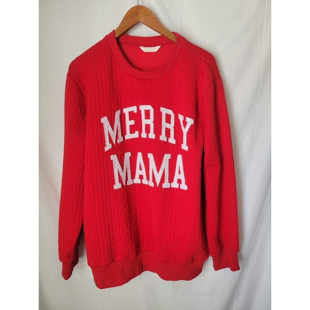 Simply‎ Southern MERRY MAMA Red Quilted Christmas Crewneck Sweatshirt Women's S